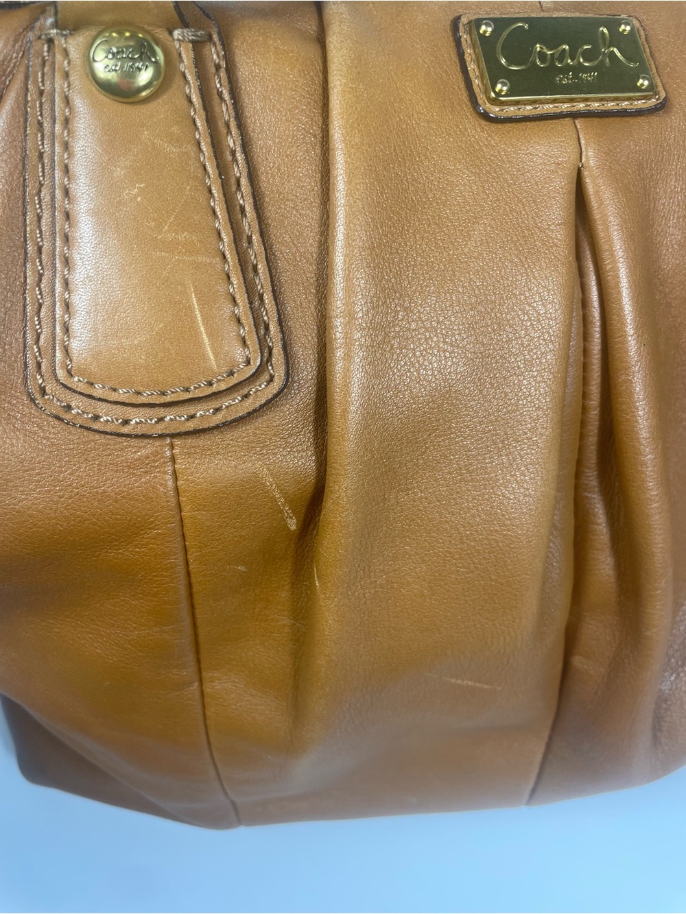 Authentic Coach Kristin Brown Pleated Leather Satchel - Picture 14 of 14